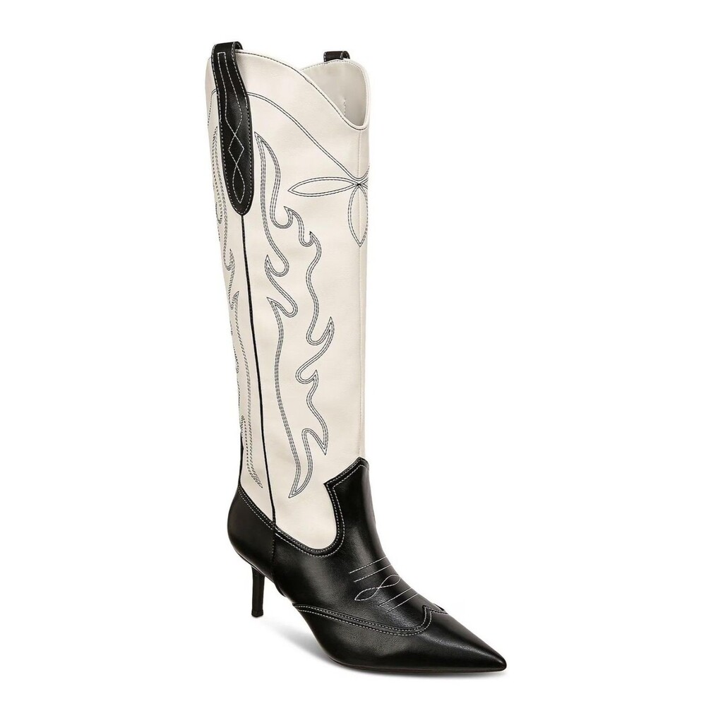 INC Womens 6.5 M Bone Black Hayleigh Western High Heel Boots DISPLAY IV9